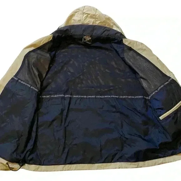 VGT EXODUS Windbreaker Jacket Hooded Front Pockets Zip-up Cream/Beige Size L - Picture 13 of 16